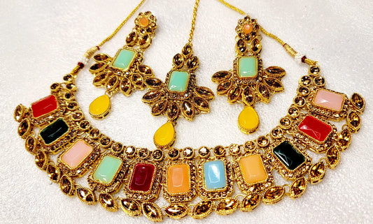 Stylish Real Polki Choker Set (Gold Tone)