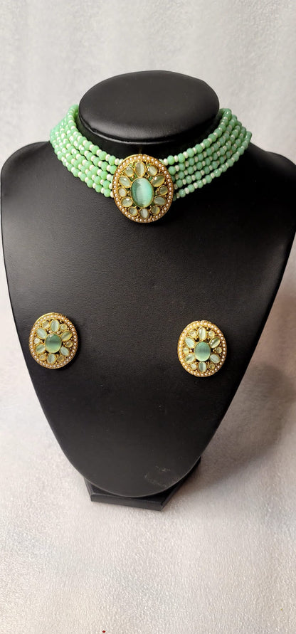 Monalisa Stoned Best Quality Choker Set (Simple)