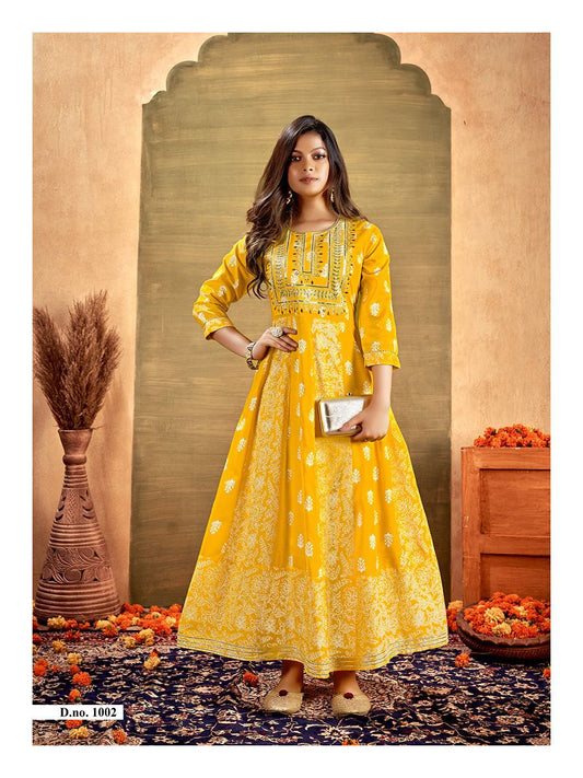 Heavy Reyon Embroidered Flare Kurti Size 50
