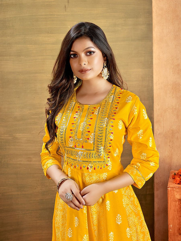 Heavy Reyon Embroidered Flare Kurti Size 50