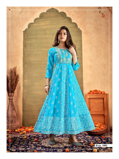 Heavy Reyon Embroidered Flare Kurti Size 50