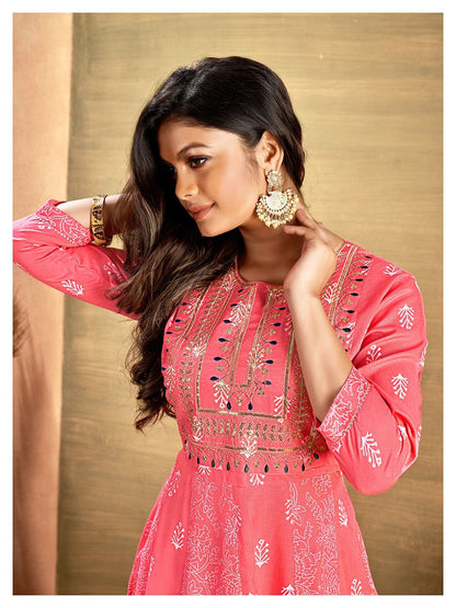 Heavy Reyon Embroidered Flare Kurti Size 50