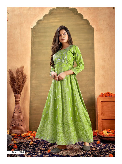 Heavy Reyon Embroidered Flare Kurti Size 50