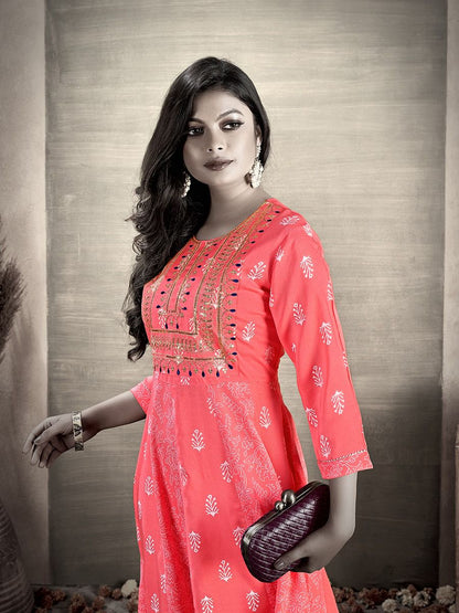 Heavy Reyon Embroidered Flare Kurti Size 50