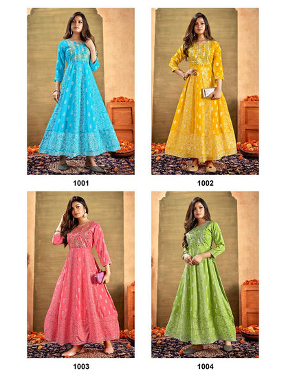 Heavy Reyon Embroidered Flare Kurti Size 50