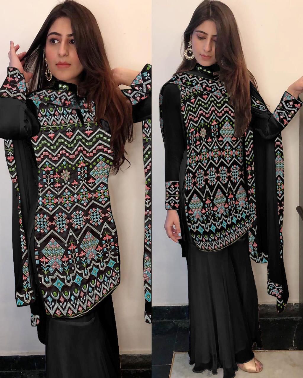 Pakistani Designed Sharara Suit With Heavy Boder Dupatta