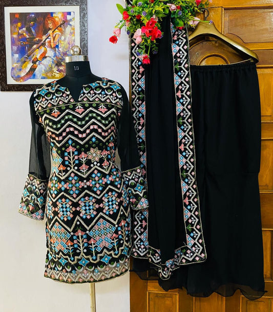 Pakistani Designed Sharara Suit With Heavy Boder Dupatta