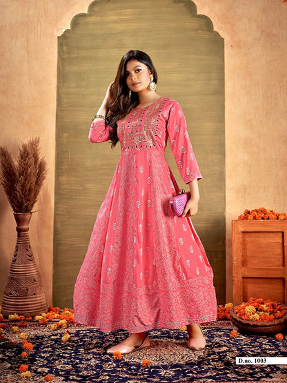 Heavy Reyon Embroidered Flare Kurti Size 50