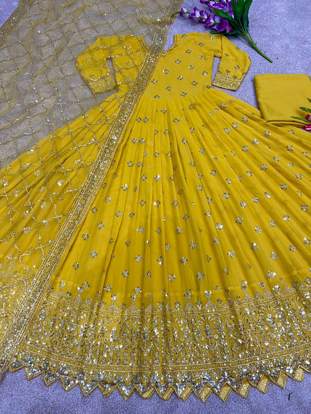 Designer Gown With Heavy Dupatta Fully Stitched size 42(44 with Margin)
