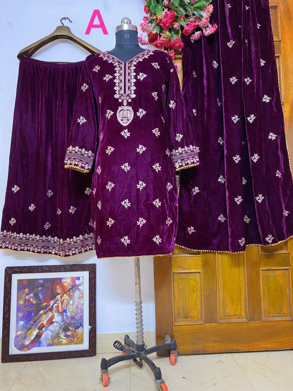 Super Stylish & Extra Soft 9000 Velvet Palazzo Suit