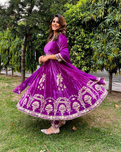 Designer Velvet Anarkali Suit (Fully Stitched)