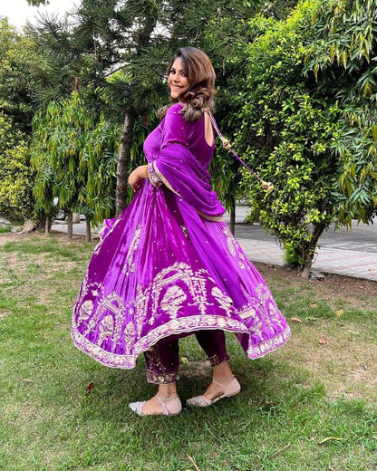 Designer Velvet Anarkali Suit (Fully Stitched)
