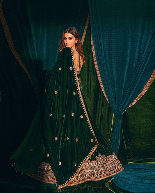 Bollywood designer Long velvet  gown With Velvet Stall