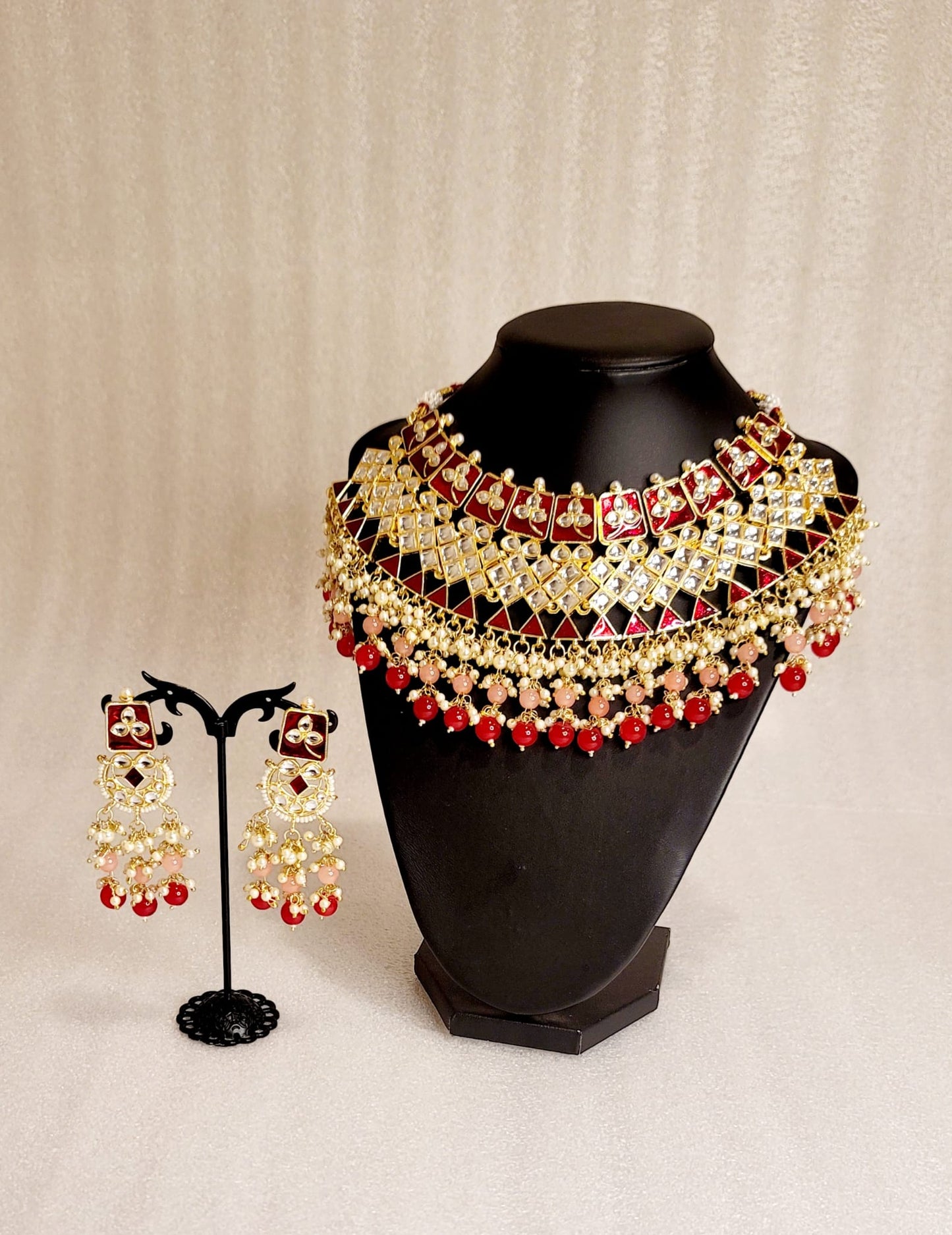 Meenakari Semi-Bridal Choker Set With Kundan Stones