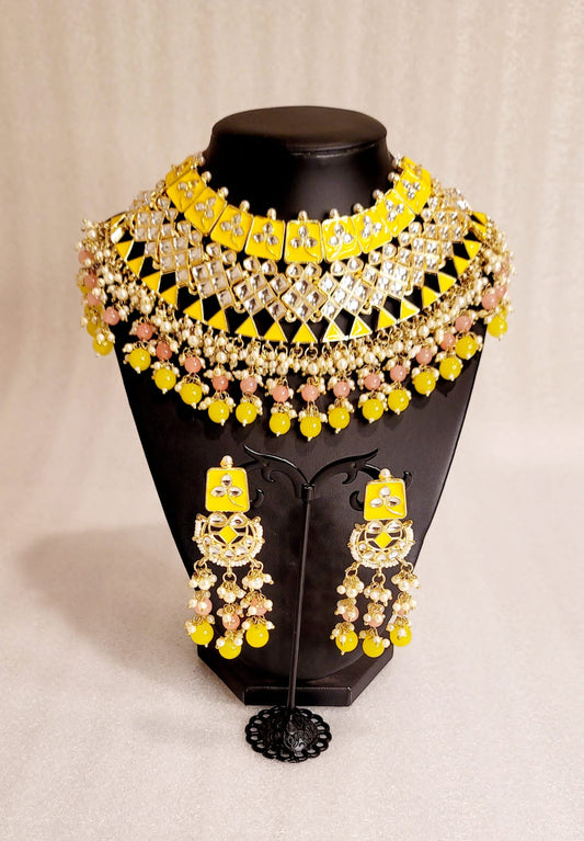 Meenakari Semi-Bridal Choker Set With Kundan Stones