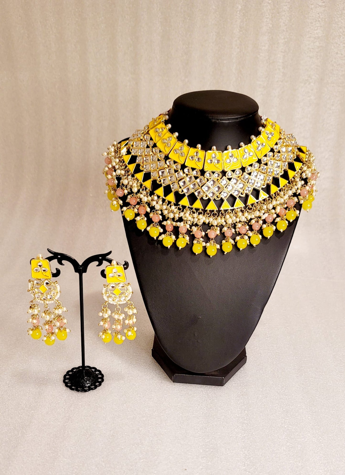 Meenakari Semi-Bridal Choker Set With Kundan Stones