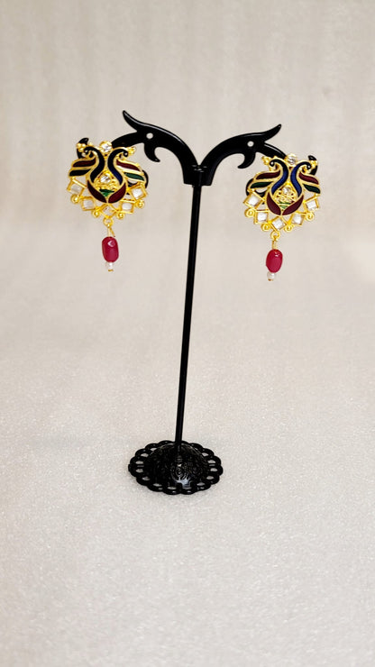 Traditional Ethnic Style Meenakari Peacock Design Rani Haar & Choker Set Combo (6pcs)