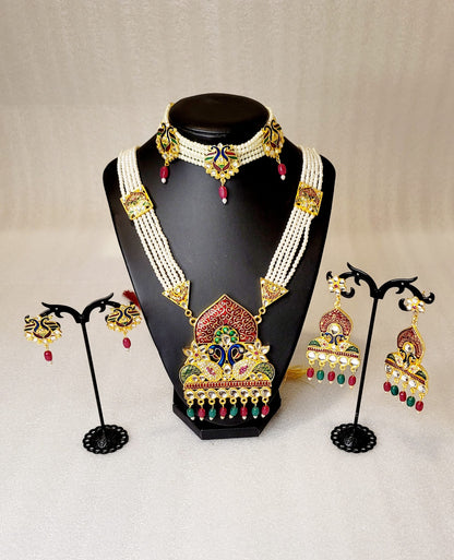 Traditional Ethnic Style Meenakari Peacock Design Rani Haar & Choker Set Combo (6pcs)