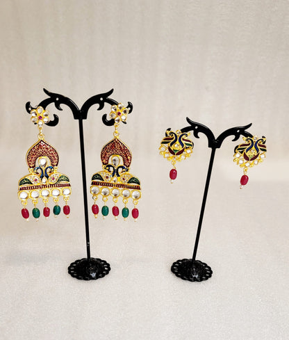Traditional Ethnic Style Meenakari Peacock Design Rani Haar & Choker Set Combo (6pcs)