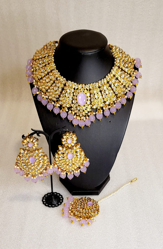 Kundan Stoned Gold-Plated Necklace Set image 3