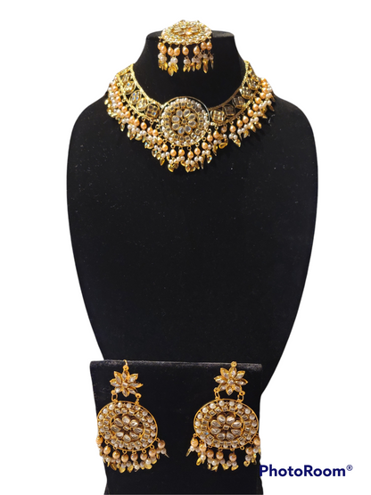 Pippal Patti & pearl Choker Set with mirror work