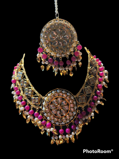 Pippal Patti & pearl Choker Set with mirror work
