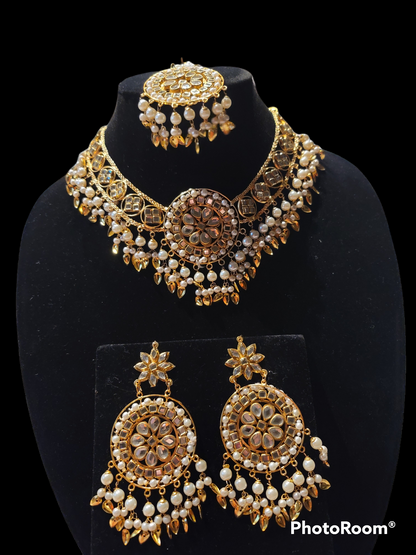 Pippal Patti & pearl Choker Set with mirror work
