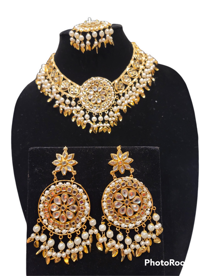 Pippal Patti & pearl Choker Set with mirror work