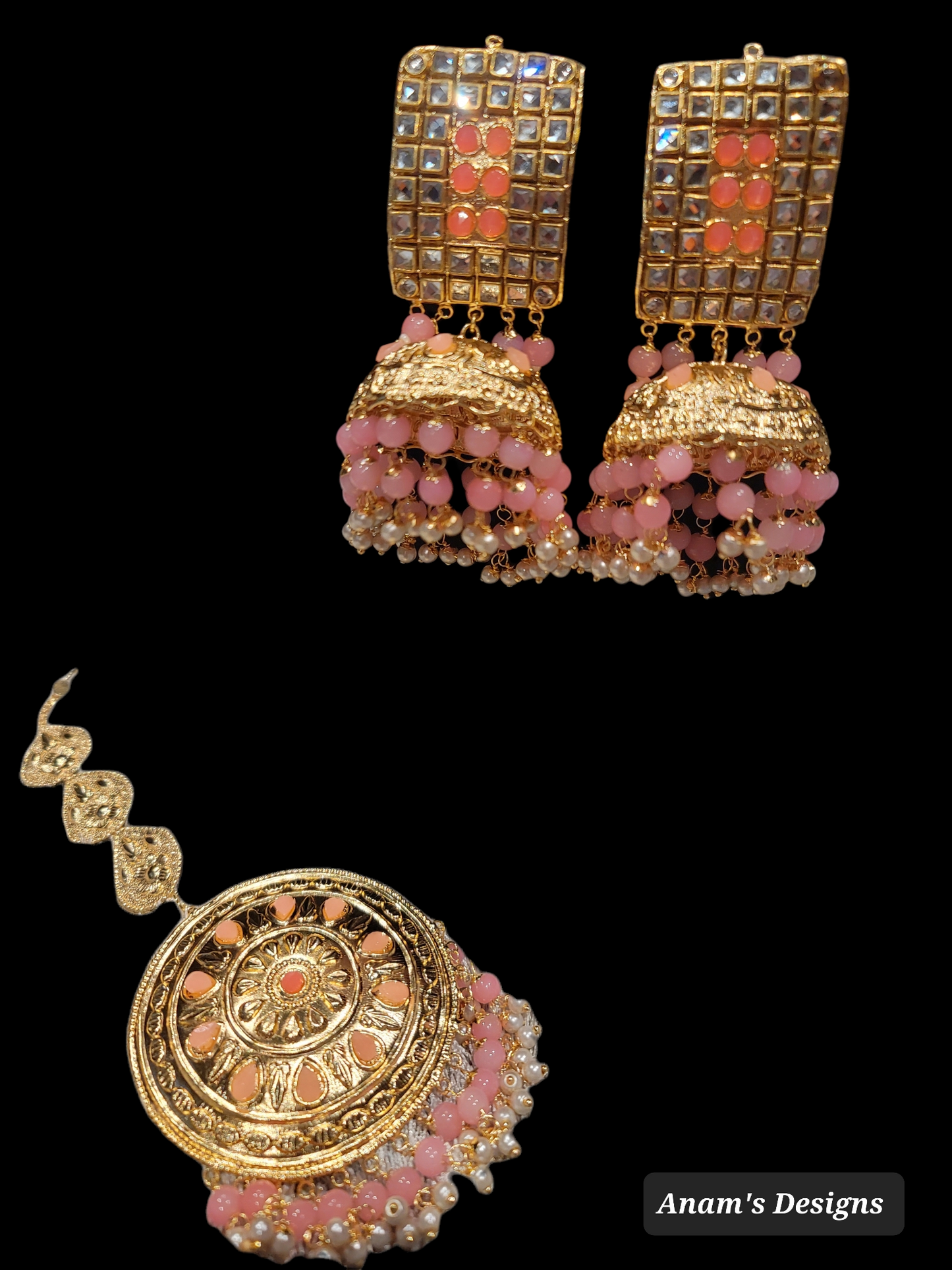 Very lightweight Oversized Jhumkis & Tikka Set