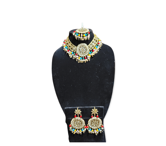 Pippal Patti & pearl Choker Set with mirror work image 3