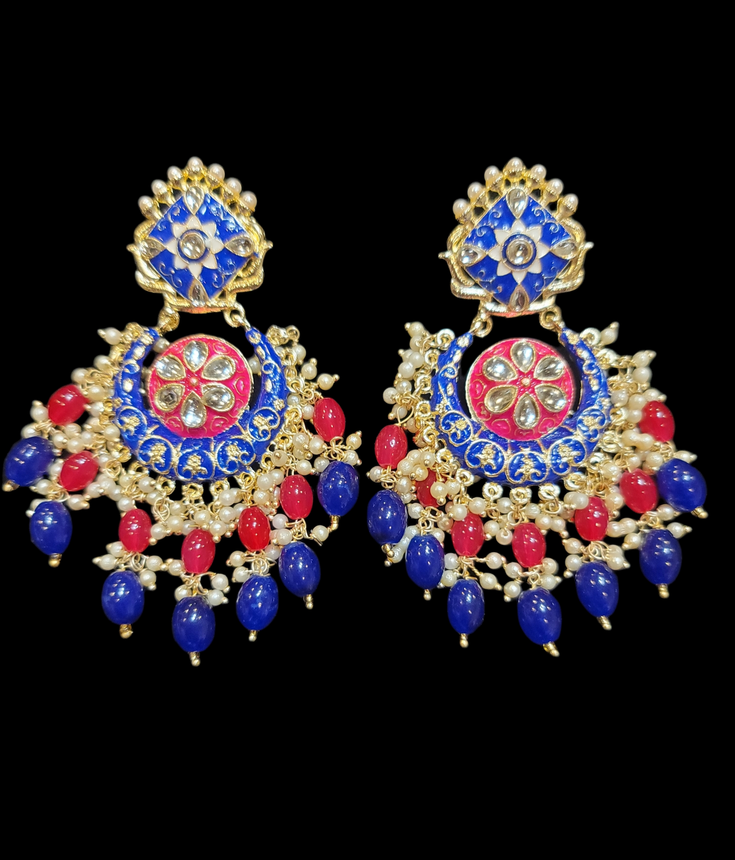 Meenakari Drop Pearls Chandbali Set