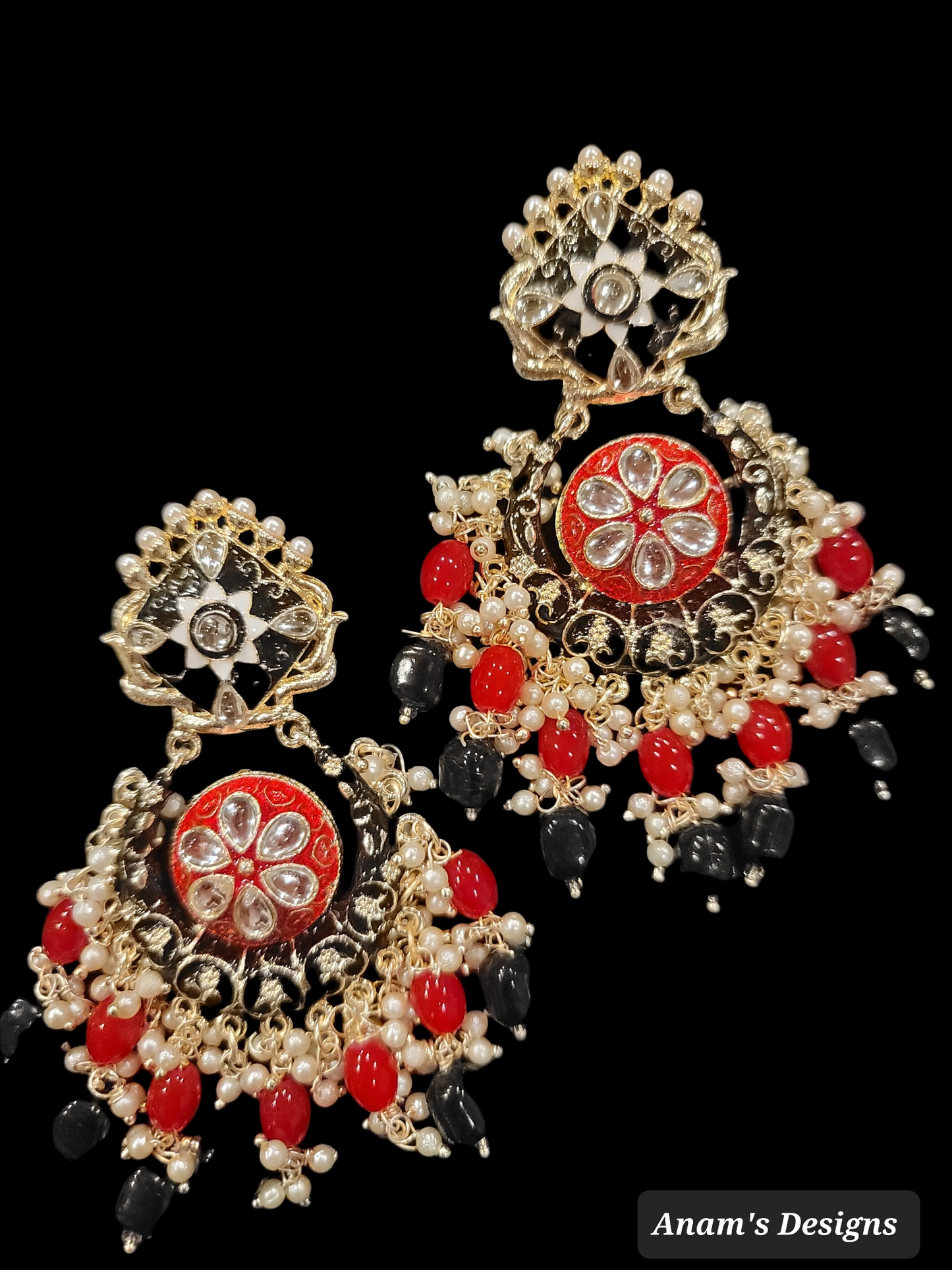 Meenakari Drop Pearls Chandbali Set