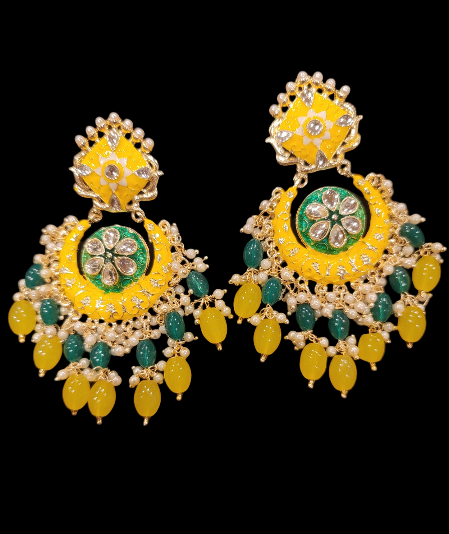 Meenakari Drop Pearls Chandbali Set