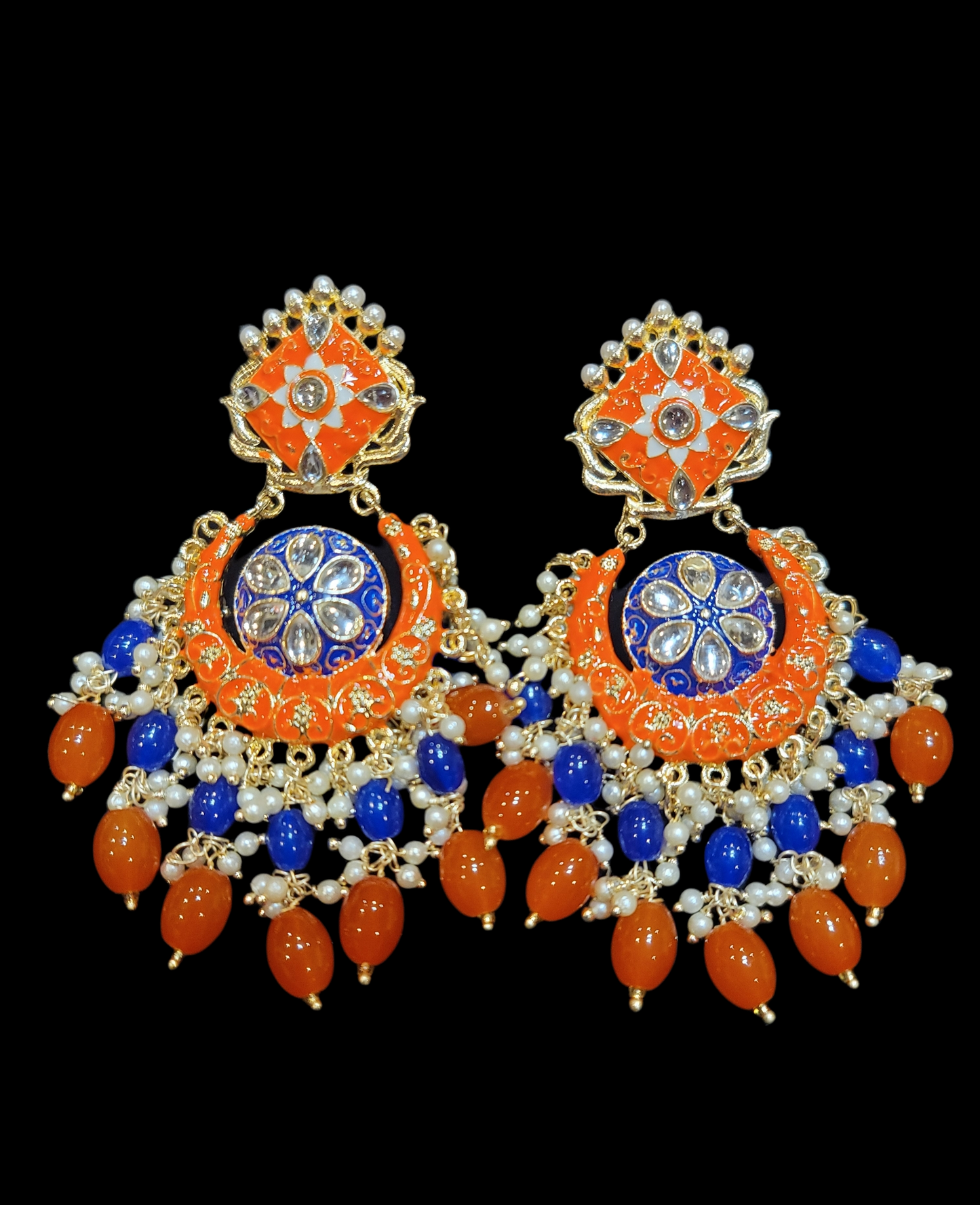 Meenakari Drop Pearls Chandbali Set