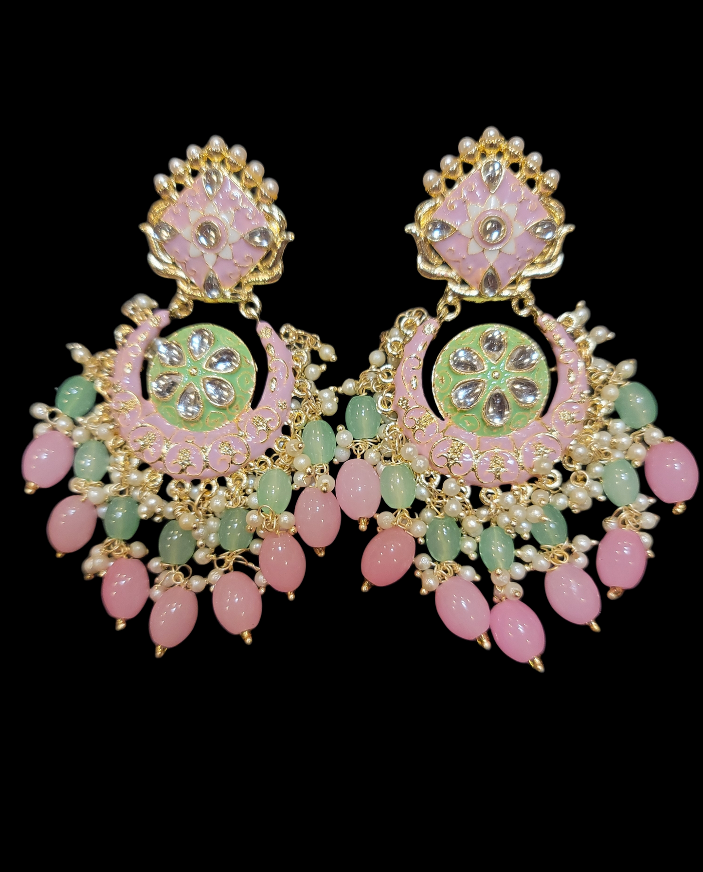 Meenakari Drop Pearls Chandbali Set