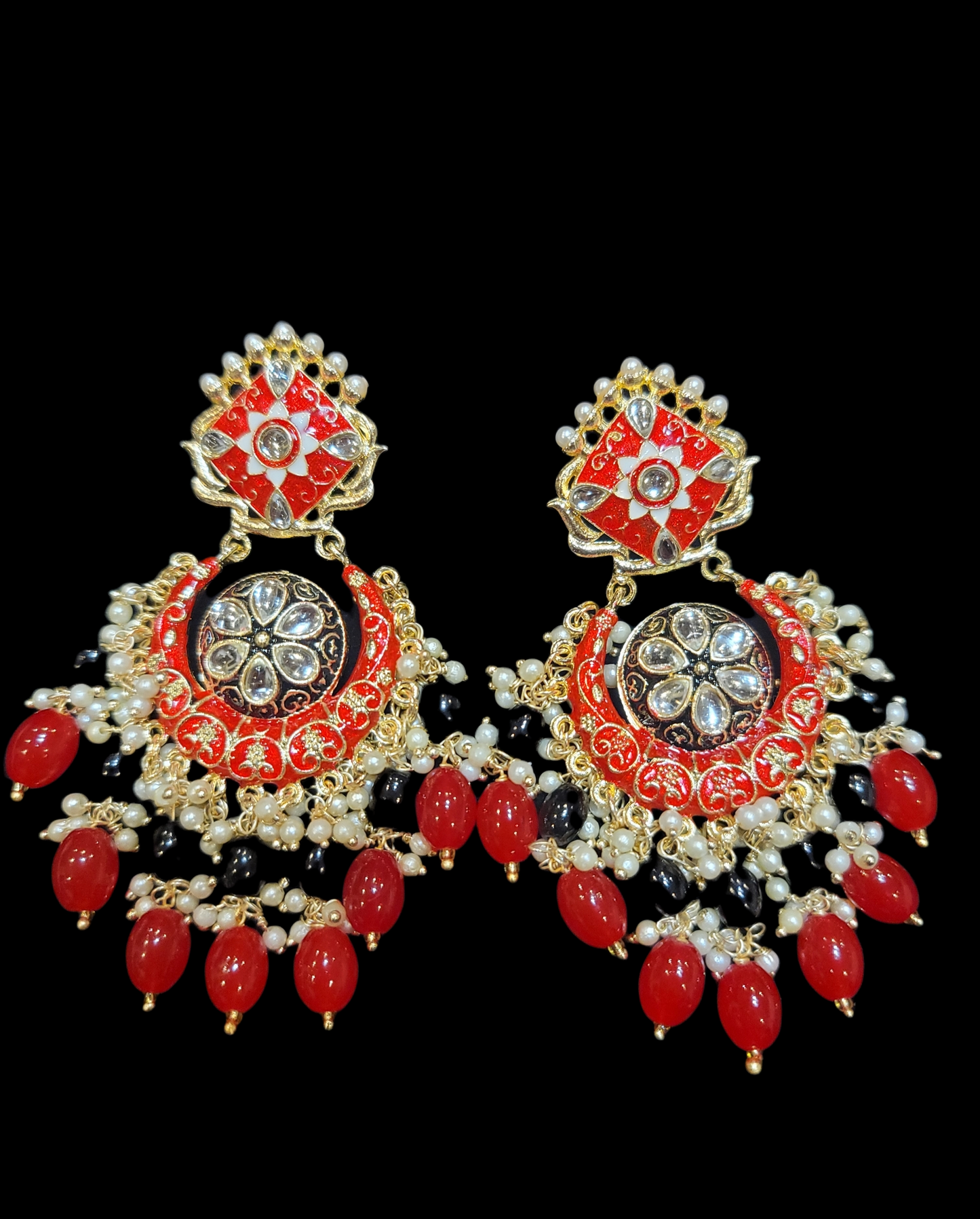 Meenakari Drop Pearls Chandbali Set