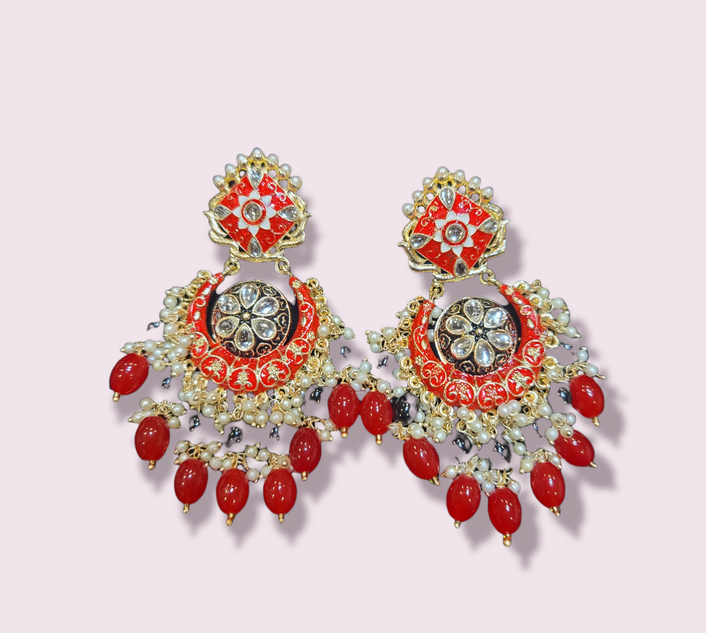 Meenakari Drop Pearls Chandbali Set