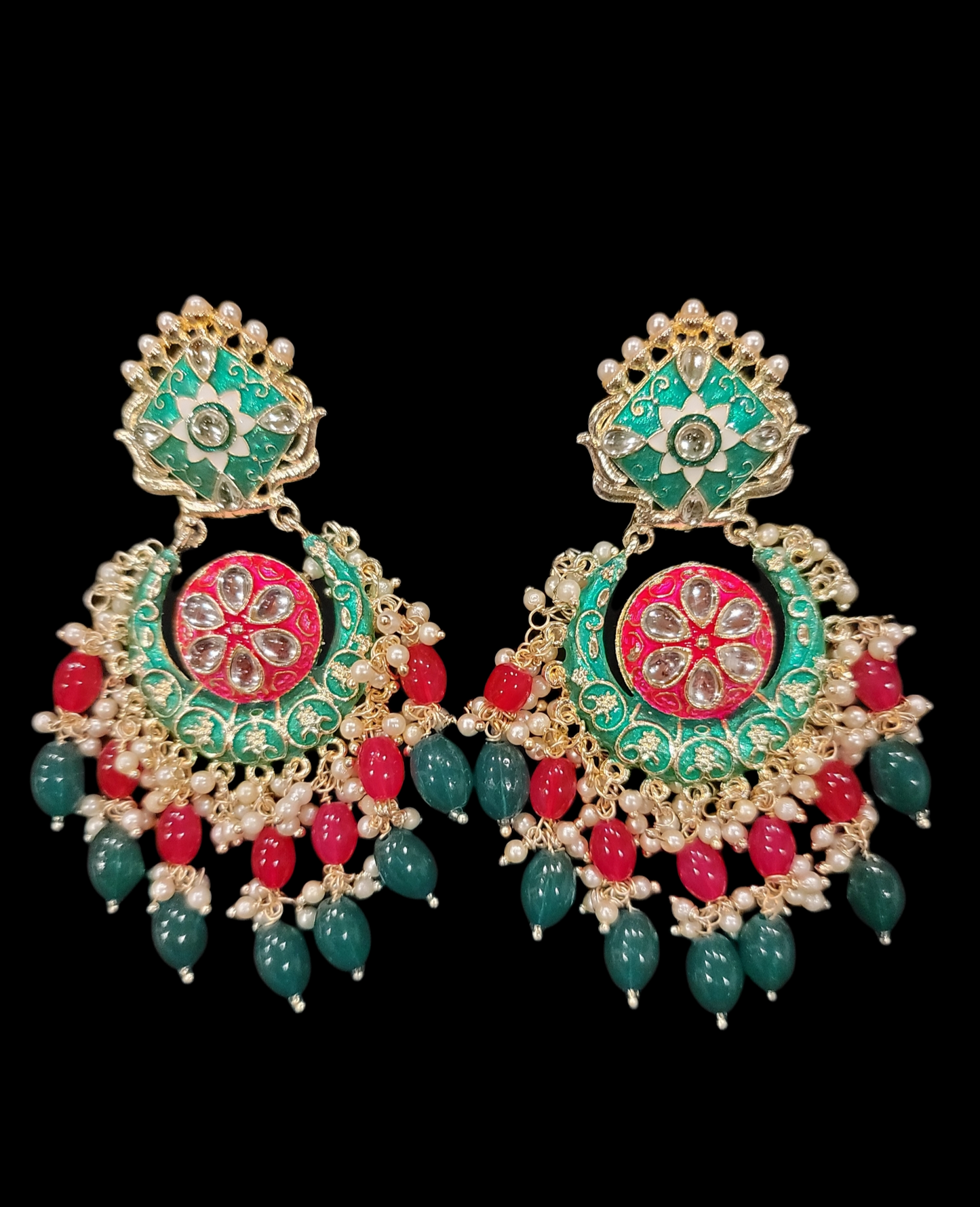 Meenakari Drop Pearls Chandbali Set