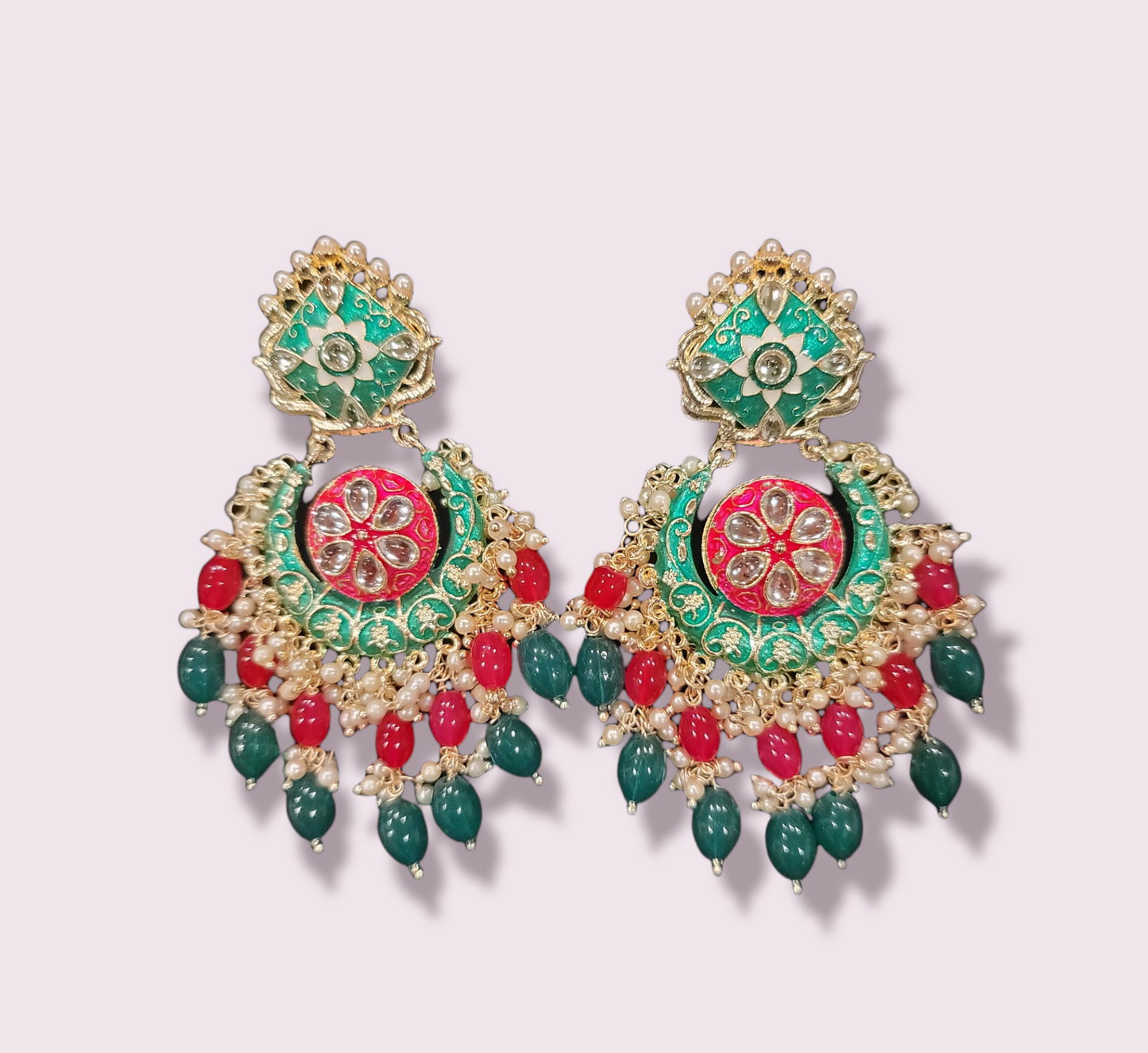 Meenakari Drop Pearls Chandbali Set