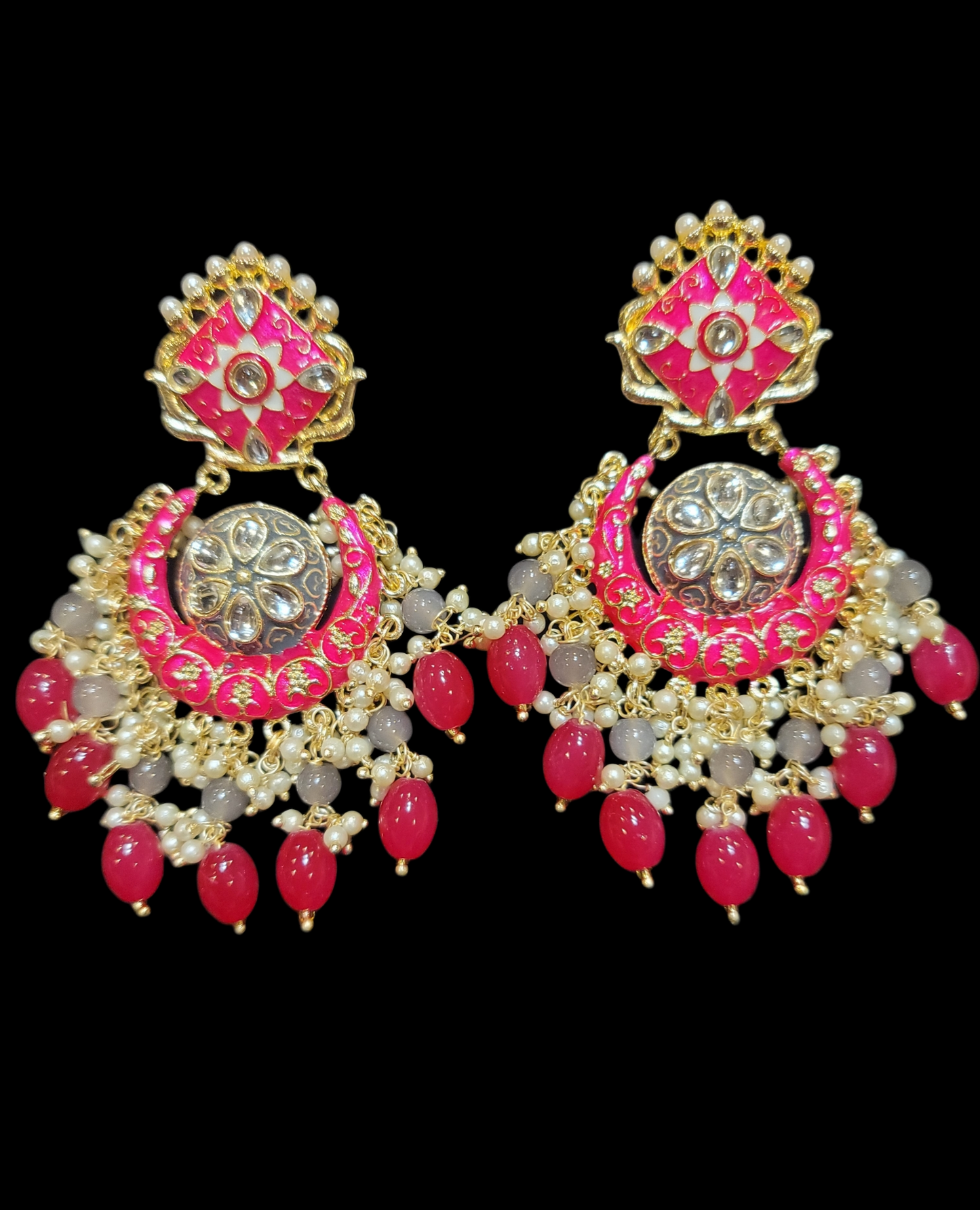 Meenakari Drop Pearls Chandbali Set