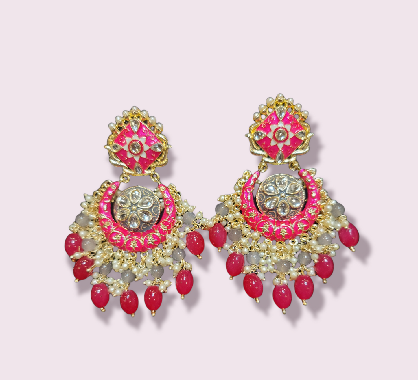 Meenakari Drop Pearls Chandbali Set