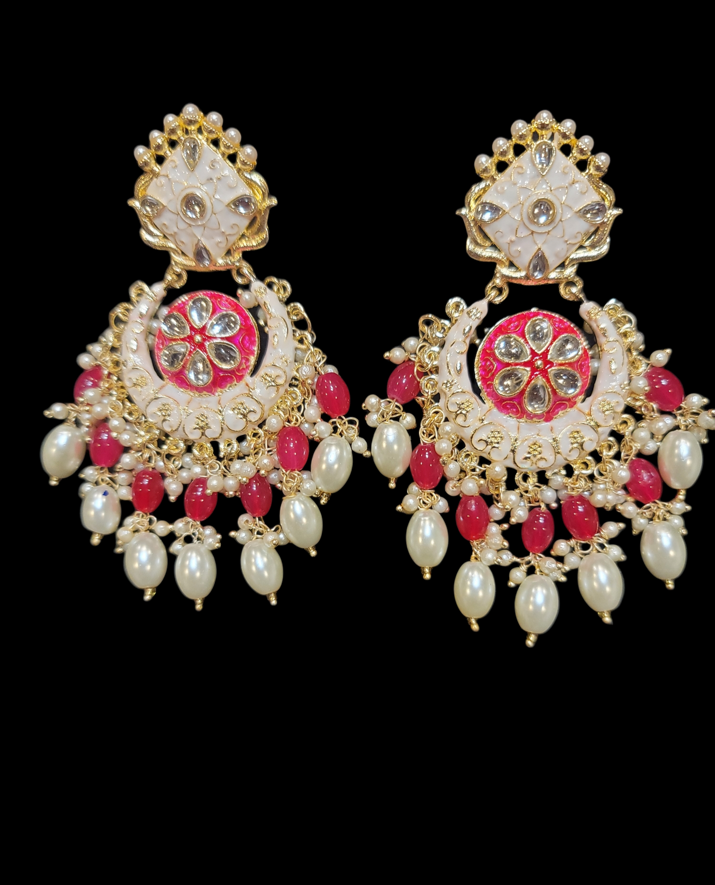 Meenakari Drop Pearls Chandbali Set