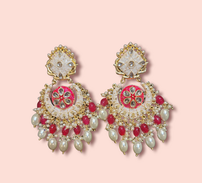 Meenakari Drop Pearls Chandbali Set