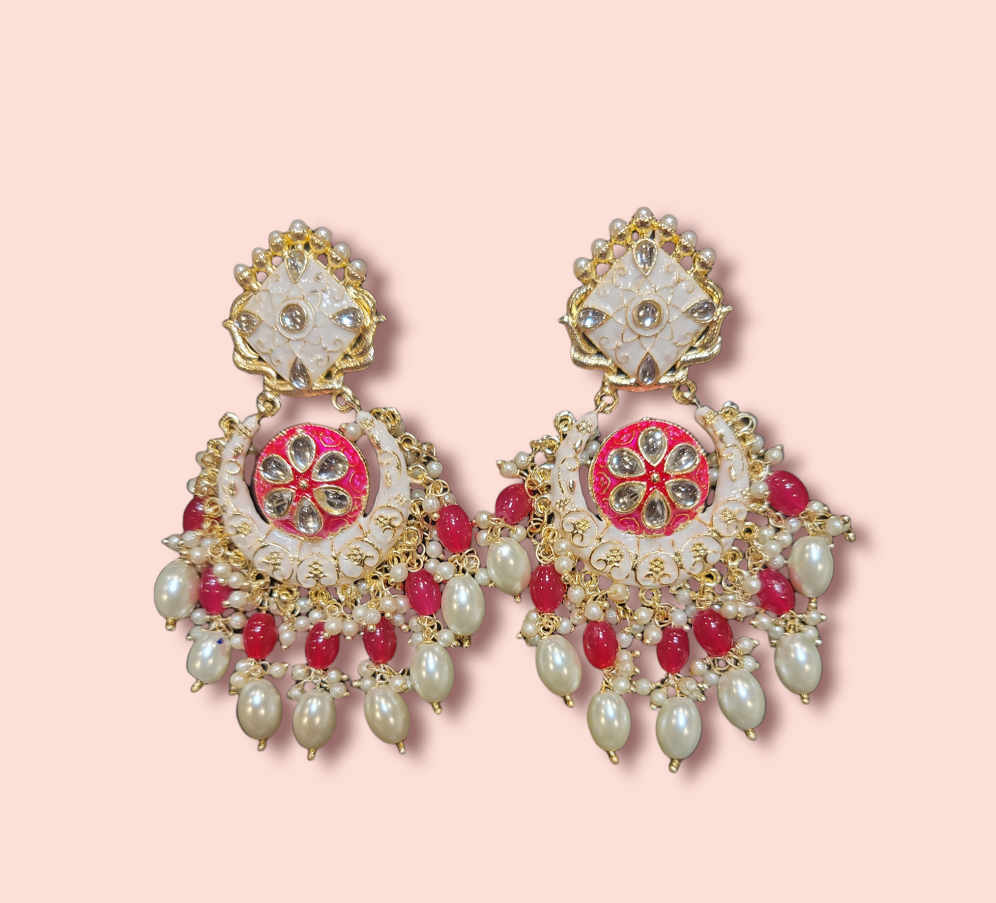 Meenakari Drop Pearls Chandbali Set