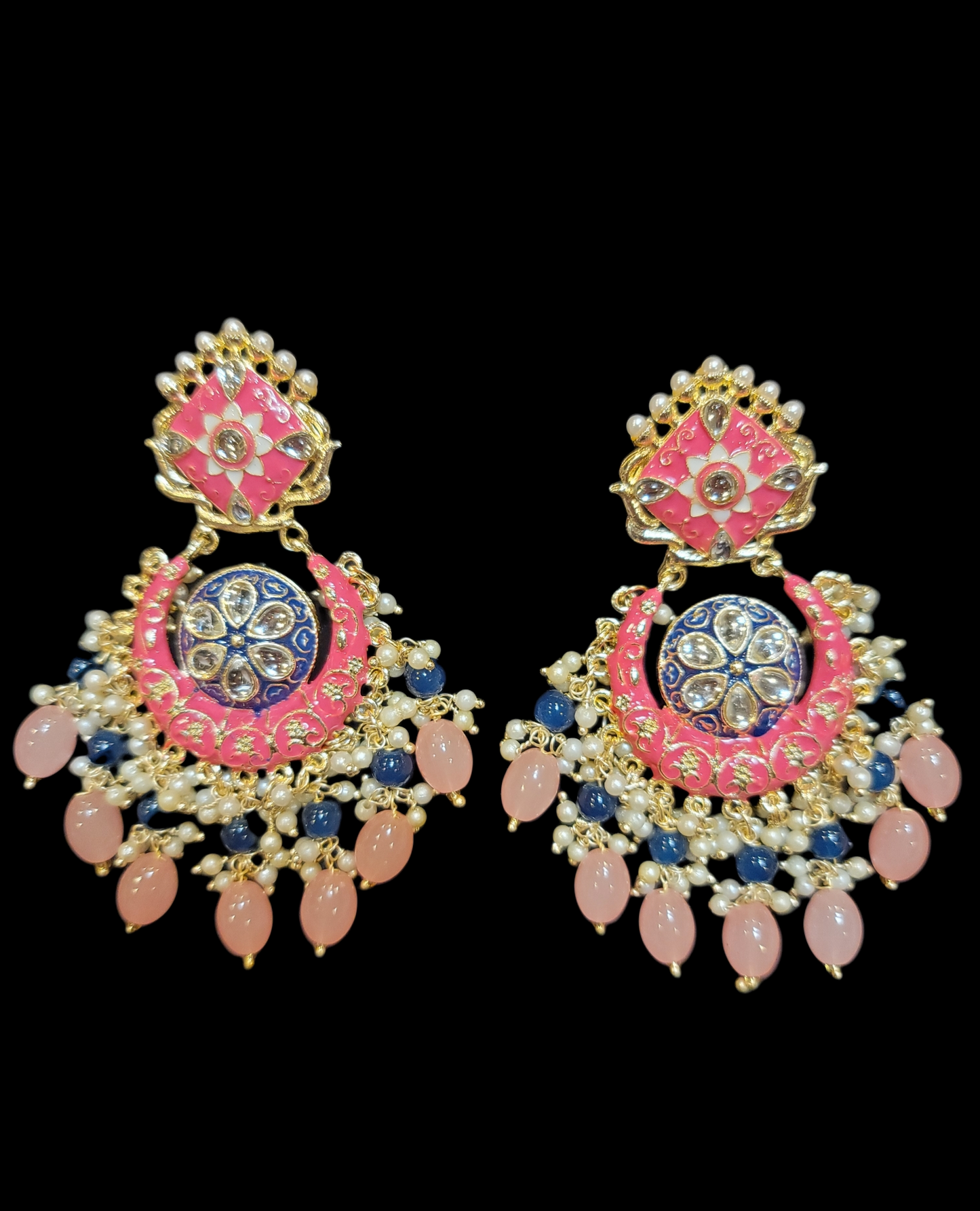 Meenakari Drop Pearls Chandbali Set