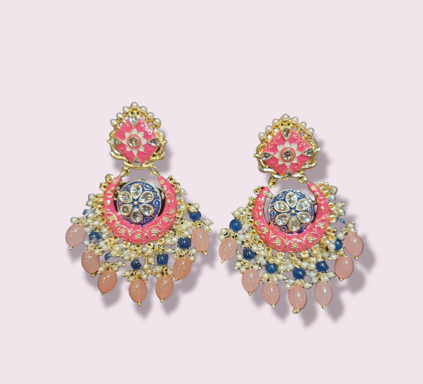 Meenakari Drop Pearls Chandbali Set