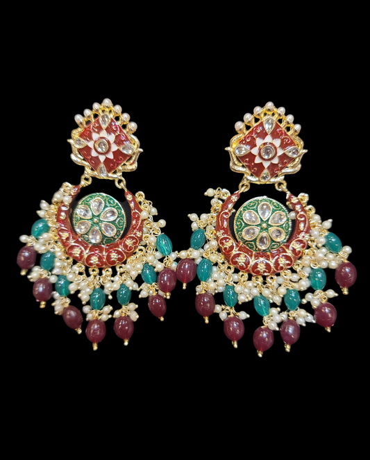 Meenakari Drop Pearls Chandbali Set