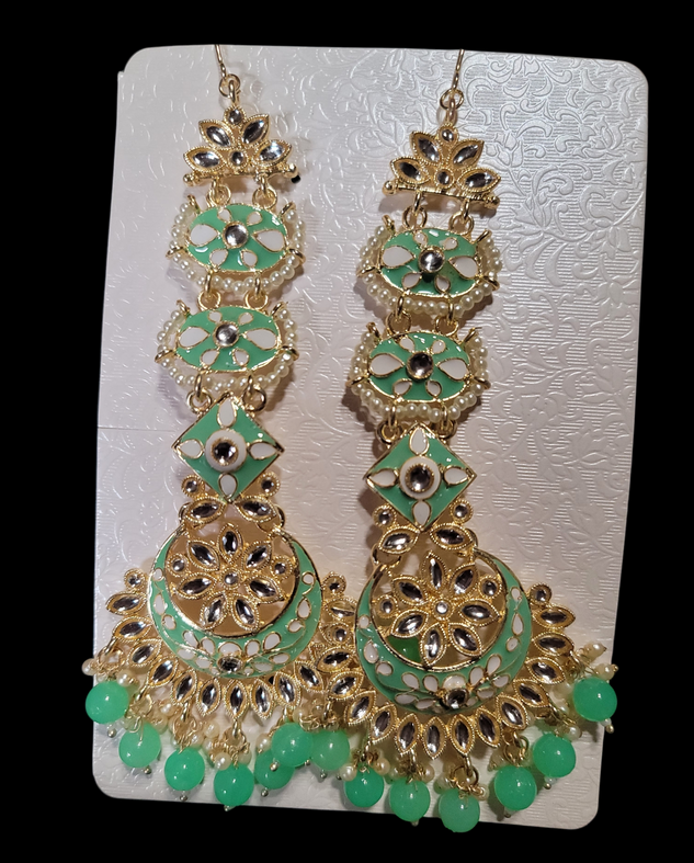 Heavy Kundan Jhumki Set with Saharas