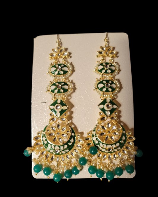 Heavy Kundan Jhumki Set with Saharas image 3