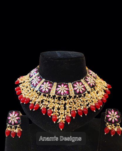 Meenakari Necklace set with Studs